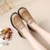 Cowhide Loafers Women's Shoes Genuine Leather Low Top Thick Heel Low Heel Soft Sole Soft Face Round Head Comfortable Versatile Casual Office