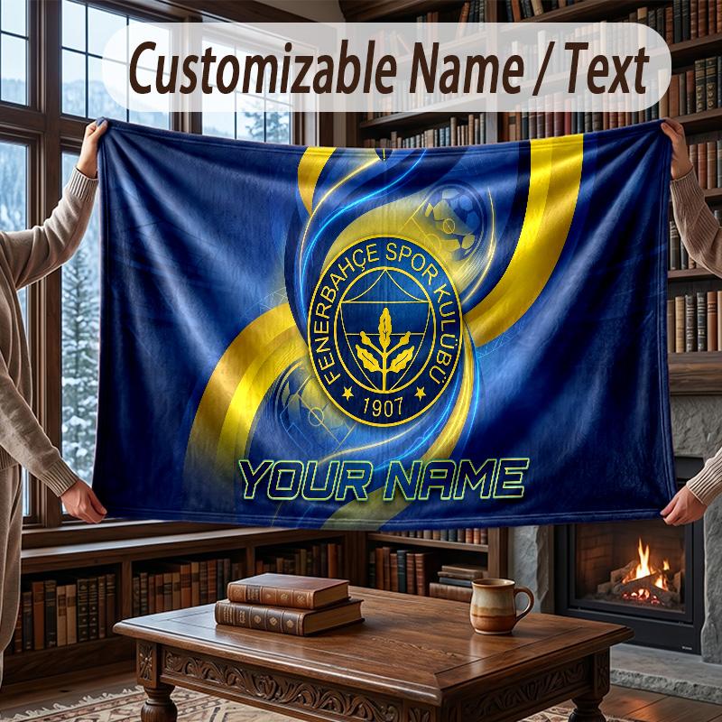 Custom Name Flannel Throw Blanket Fenerbahçe FC Pattern Warm Home Decoration