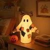 Farmhouse Style Fall Accents Lighted Vintage Patchwork Ghost LED Light Ghost with Pumpkin Lantern Halloween Decor Nostalgic Decor Ghosts Lamp,