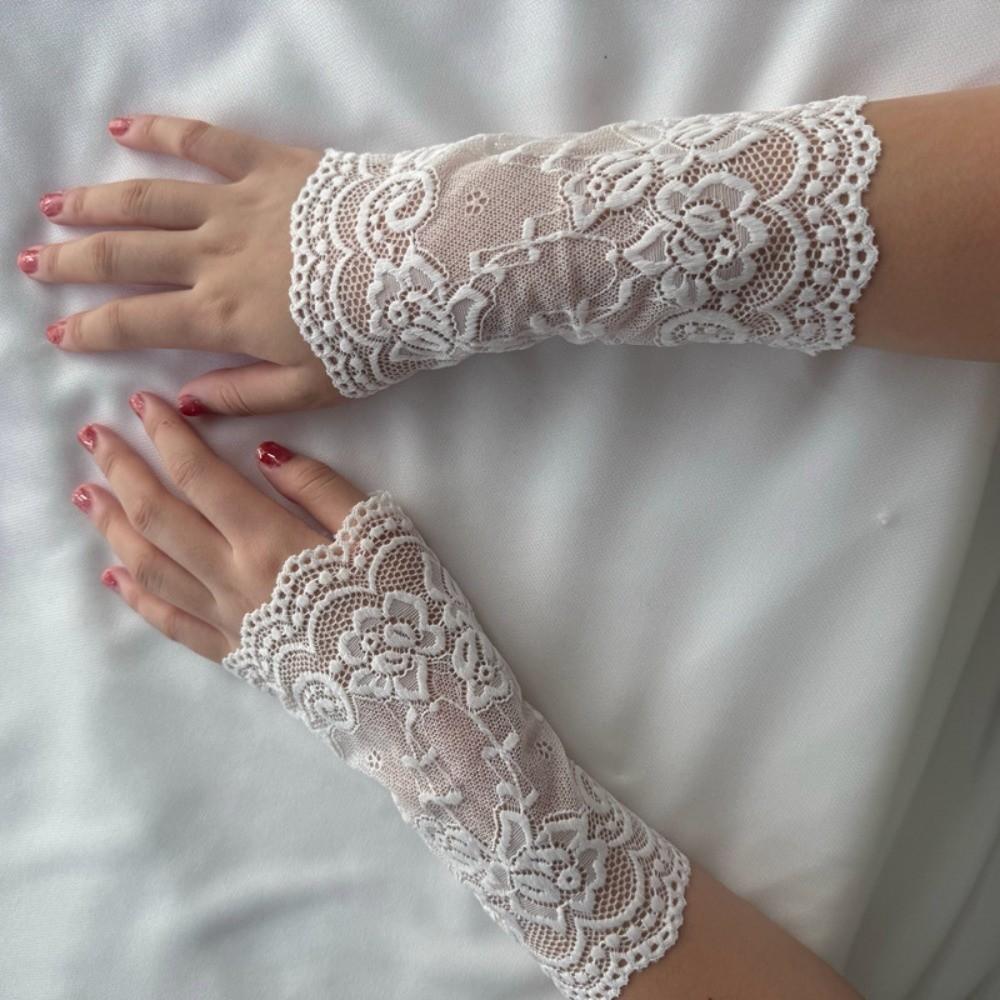 Embroidered Lace Detachable Fake Sleeves Hollow Out Mesh Lace Fake Sleeves Cuff Elastic Sun Protection Wrist Cuffs