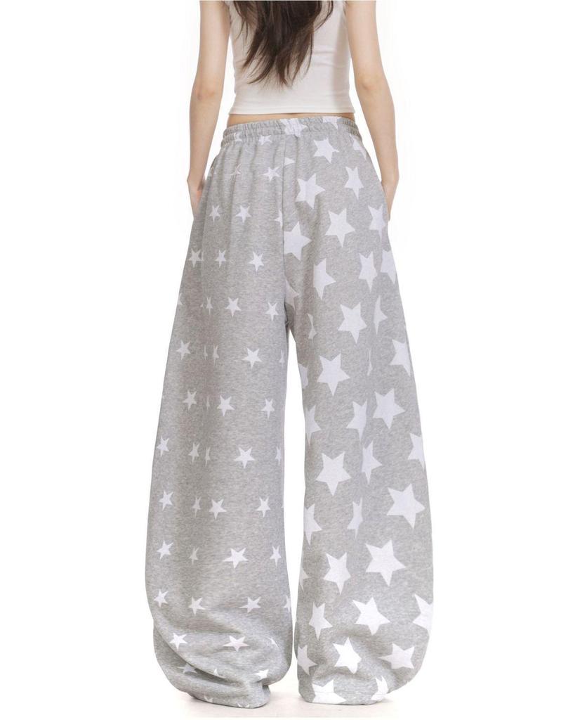 Women's Retro Star Print Curved Blade Sweatpants - Loose Wide-Leg Design for Autumn/Winter Street Dance