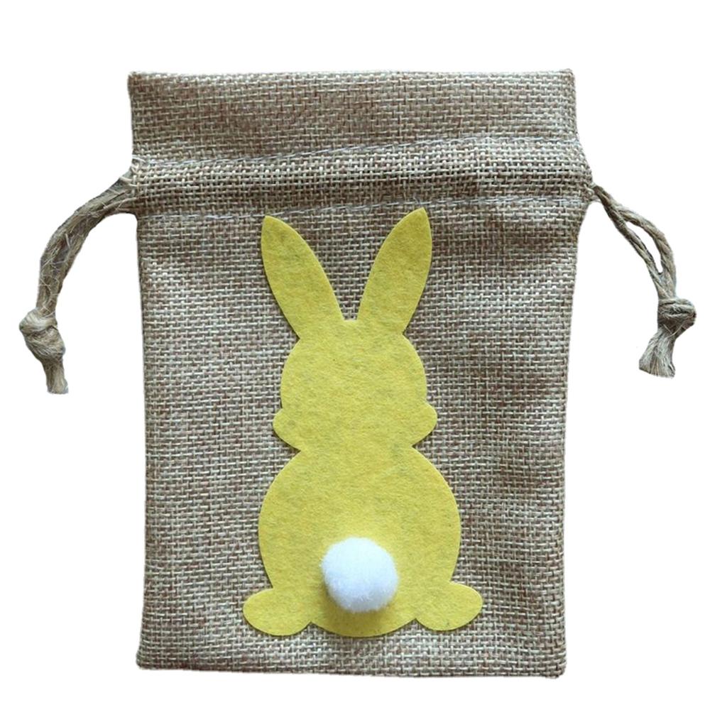 Easter Bunny with Tail Drawstring Gift Bag Line Cloth Storage Pouches Supplies for Children Day Food Cookie Package
