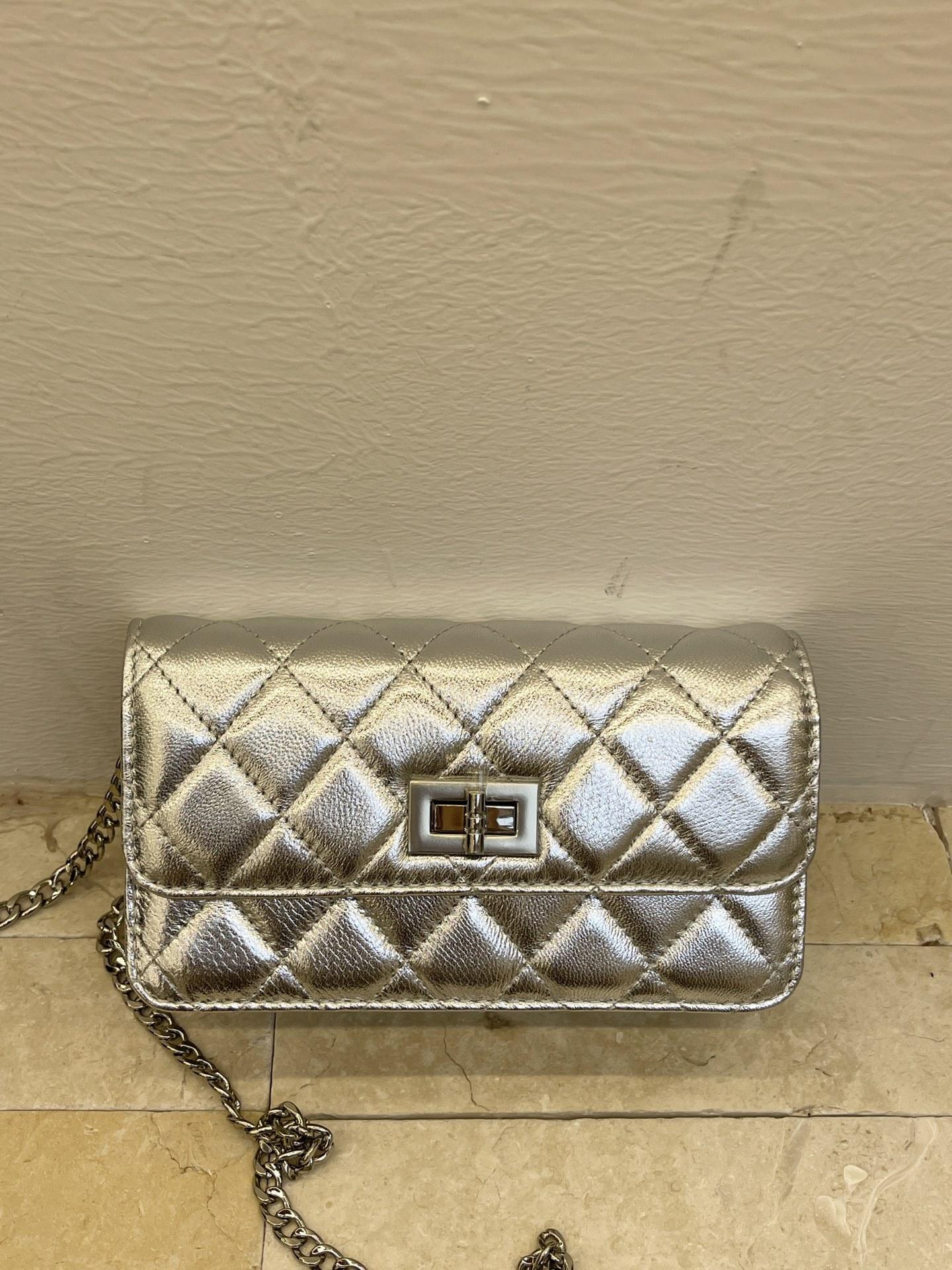 Silver Double Golden Ball Tofu Bag Women s Premium Rhombus Chain Bag Leather One Shoulder Crossbody Small Square Bag