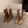 2025 Korean Version Autumn New Niche Design Retro French Short Boots Small Square Head Western Boots Medium Boots Women's Boots
