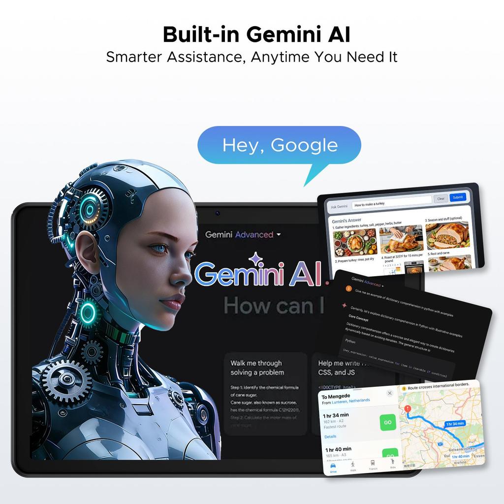 AP10 10.1 inch, 48GB RAM+128GB ROM,  Android 16 Tablet with Gemini AI, 7000mAh, 90Hz, Dual Speakers, Headphone, Tablet with Keyboard, Pen, Case