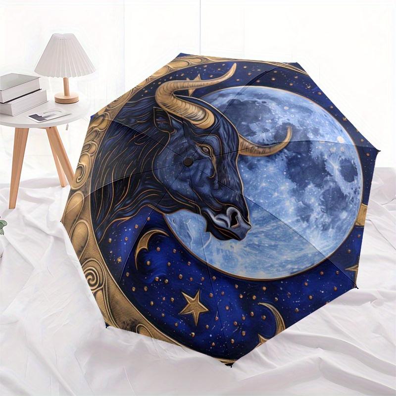Golden Bull Moon Zodiac Art Print: Celestial Decor for Your SpaceUmbrella, Portable 3-Fold Compact Umbrella for Men & Women Gift