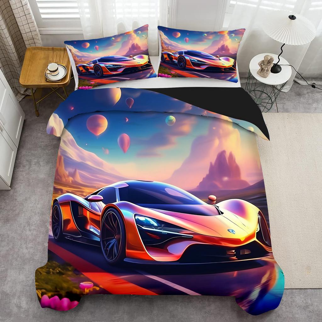 2/3Pcs Cool Colorful Sports Car 3D Printed Quilt Cover Cartoon Dream Style Soft Bedding Set Home Textiles Polyester Duvet Cover