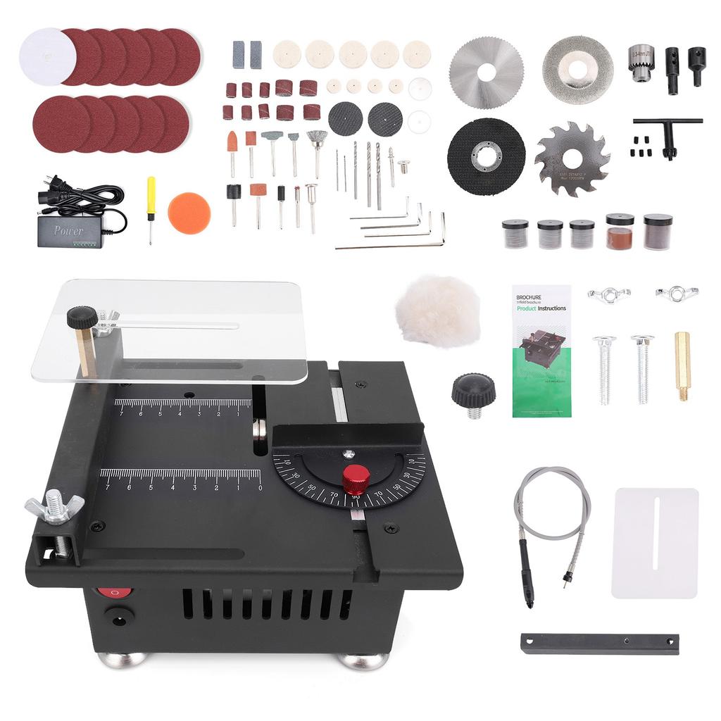 Mini Piła Stołowa Biurkowa Elektryczna do Drewna i Metalu 7 Regulowanych Prędkości Regulacja Kąta z Różnymi Brzeszczotami