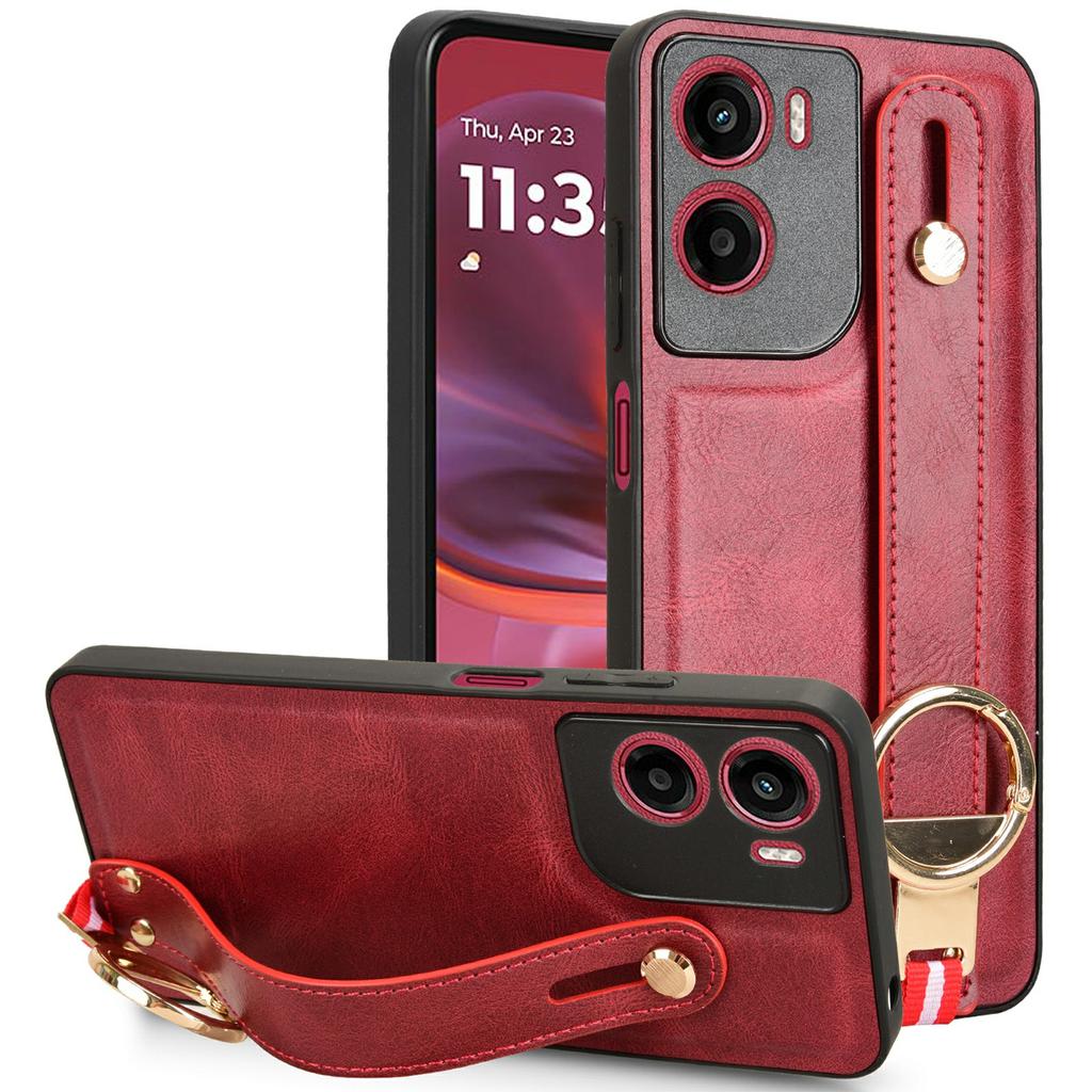 Pro Motorola Moto G05 4G/E15 4G Pouzdro Náramek Stojánek Kůže+PC+TPU Kryt na telefon s otvírákem na lahve