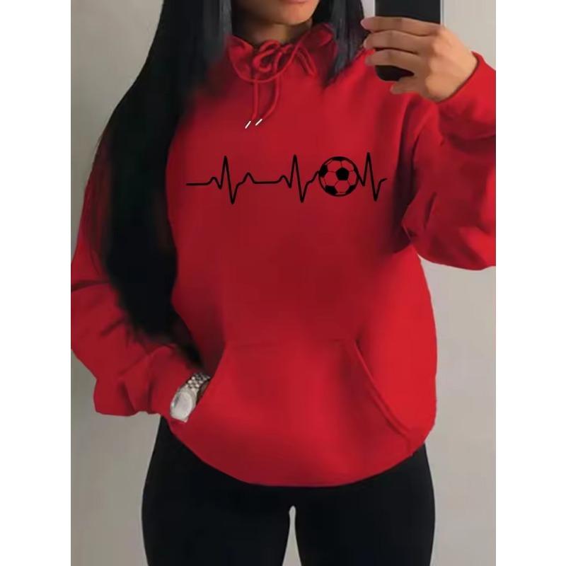 

Football Electrocardiogram Personality Design Women Hoody Harajuku Street Clothes Warm Sweatshirt Fleece Autumn Women Hoodies S красный
