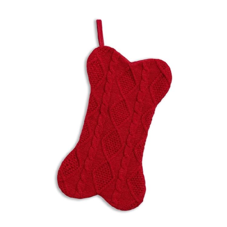 Soft Knitted Christmas Stocking Creative Bone Shaped Sock Ornament Stylish Holiday Decoration for Wall or Tree Display