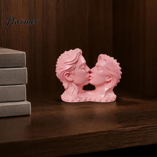 High-end Soft Decoration Display 3D Printed Couple Kissing Head Sculpture, White Modern Art Statue Anniversary Romantic Craft for Living Room Bedroom,