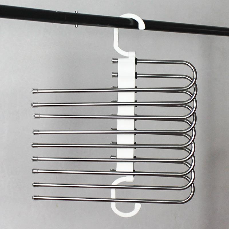 1pc Space-Saving S-Type Pants Hanger - 9-Tier Non-Slip Organizer,Extra 5 Hooks for Jeans, Leggings, Trousers,Increases Closet