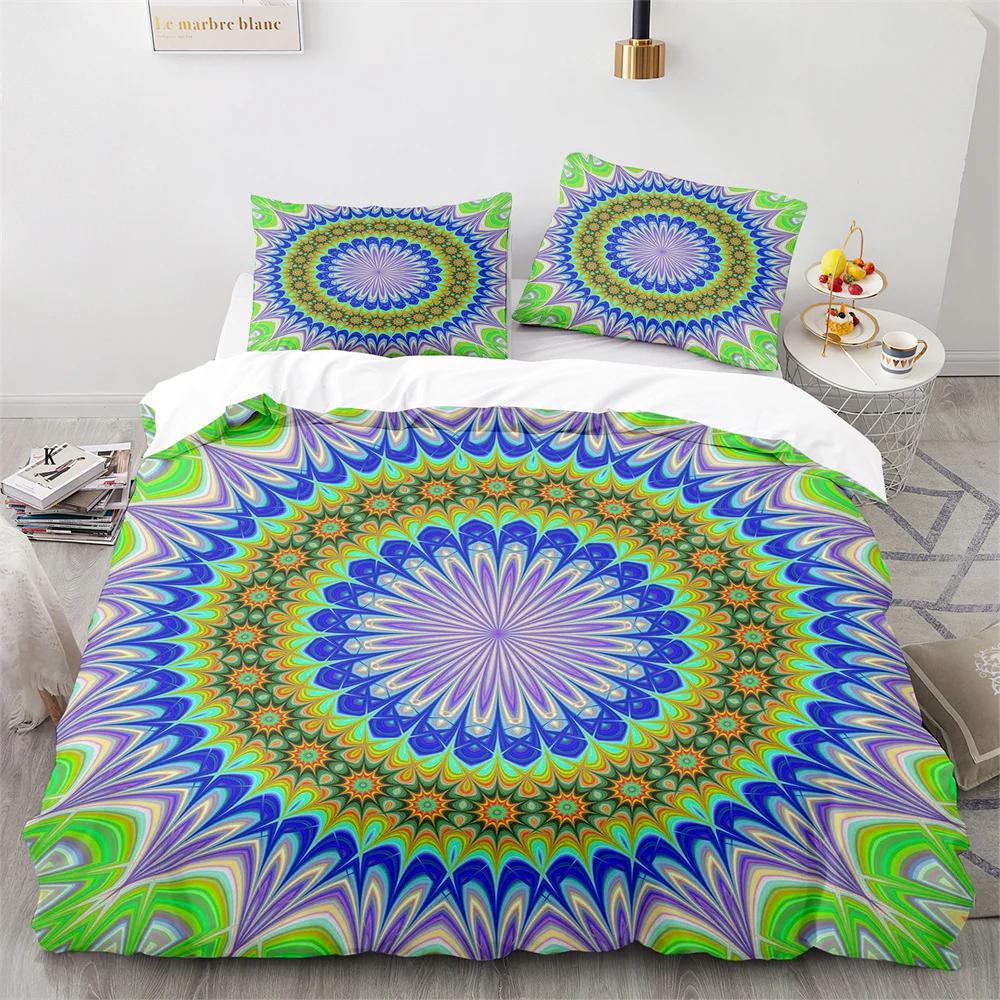 Comforter Bohemian Mandala King Queen Boho Style Lotus Bedding Set For Teens Adults Exotic Tribe 2/3Pcs Polyester