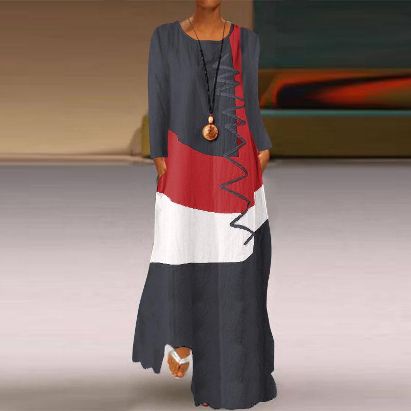 New Ladies Vintage Printed Dress V-Neck, Pocket Summer Dress