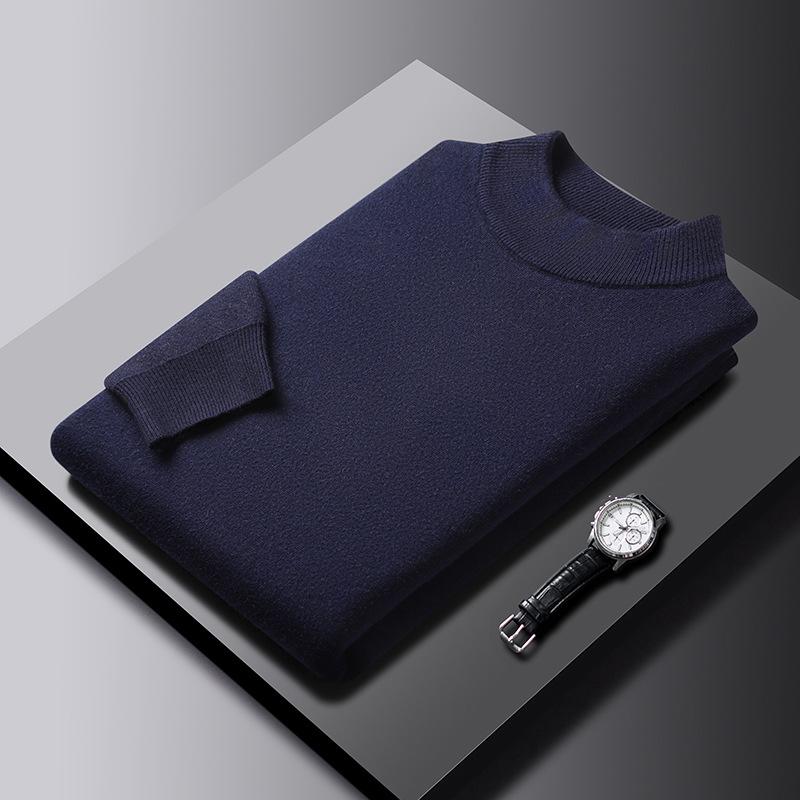 

Autumn and Winter New Men s Sweater Crew Neck Pullover Solid Color Fashion Casual Knitted Sweater Elastic High Quality Backing Sweater M темно-синий