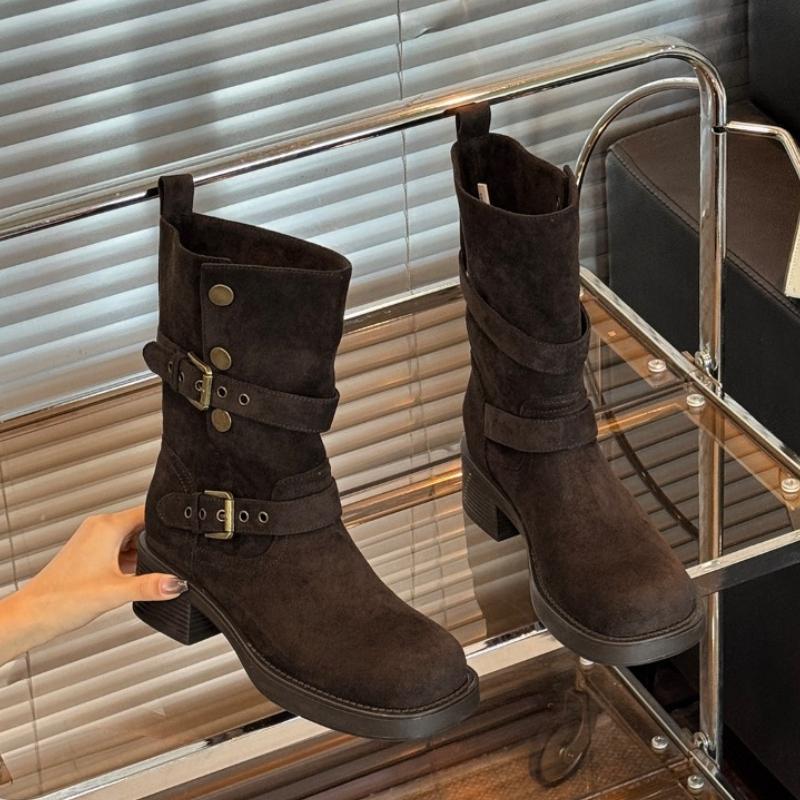 Autumn Winter Belt Buckle Women Ankle Boots Fashion Slip On Thick Heel Shoes Female Vintage Short Booties  De Muje