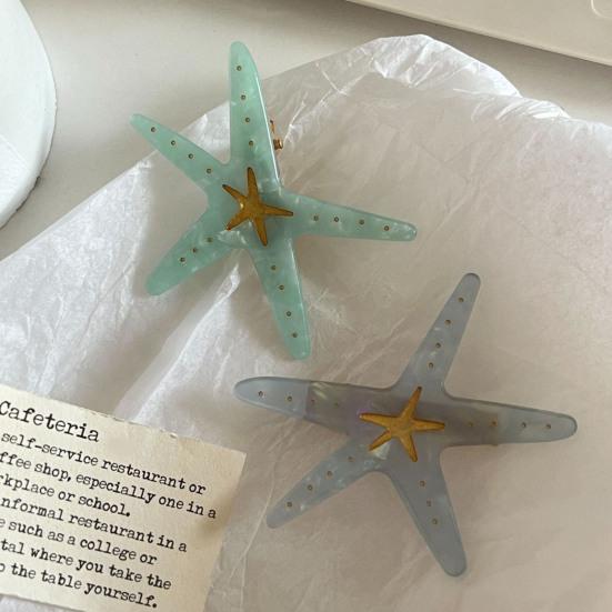 Girl Hairpin Dot Print Starfish Shape Hair Clip Anti-slip Teeth No Damage Hair Pin Summer Ocean Style Versatile Hair Accessory