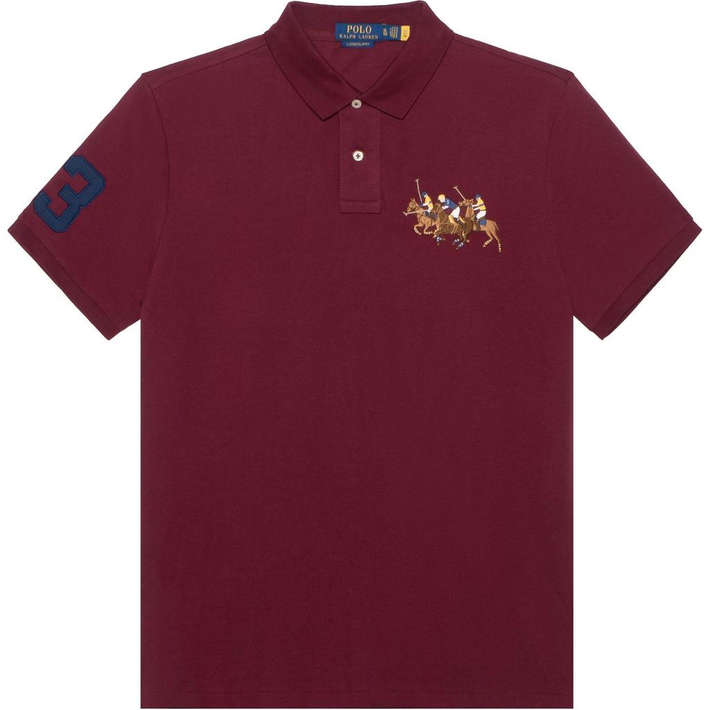 Polo Ralph Lauren FW22 Solid Slim Fit Polo Shirt With Three Pony Logo Short Sleeve Men Tops Red 1N821994-600