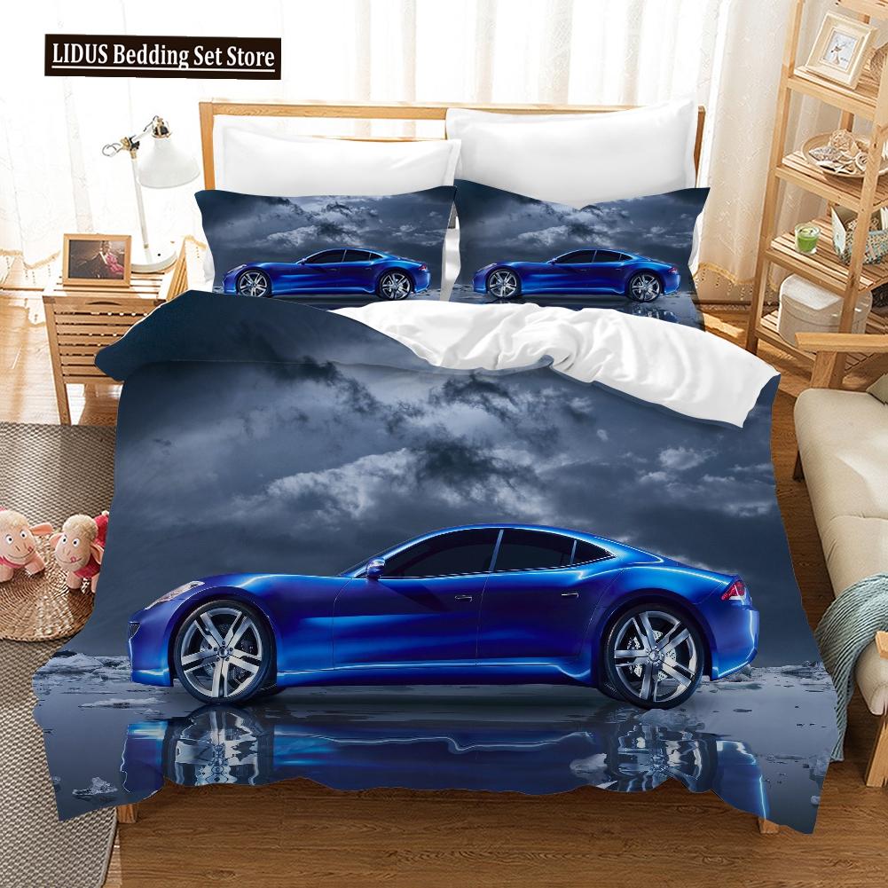 Speed Sports Car Duvet Cover Set Full Queen Size Red Cool Racing Car Bedding Sets Speed Automobile Extreme Sport Quilt Cover Set