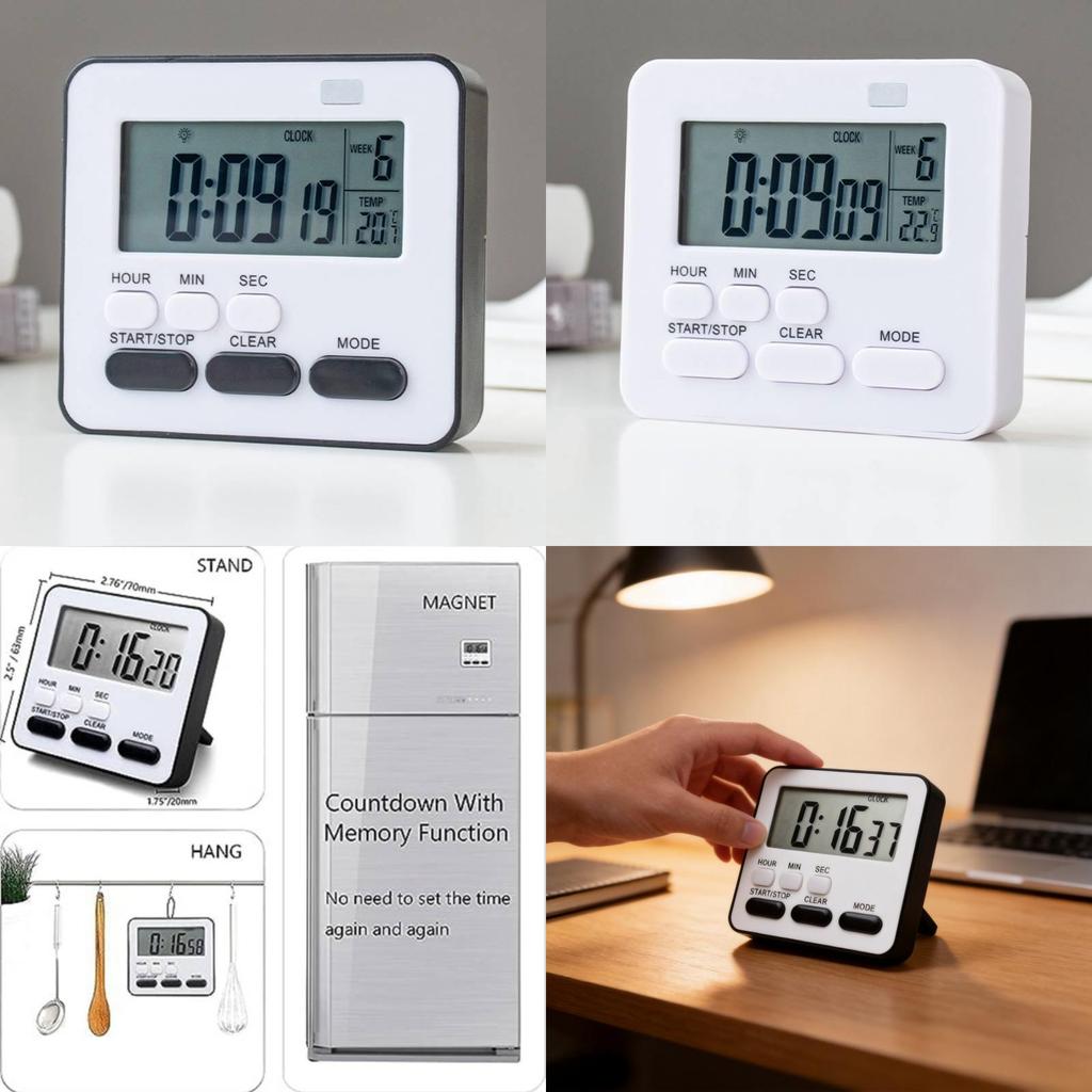 Multifunction Silent Timer With Magnetic Mount For Students And Kitchen Use