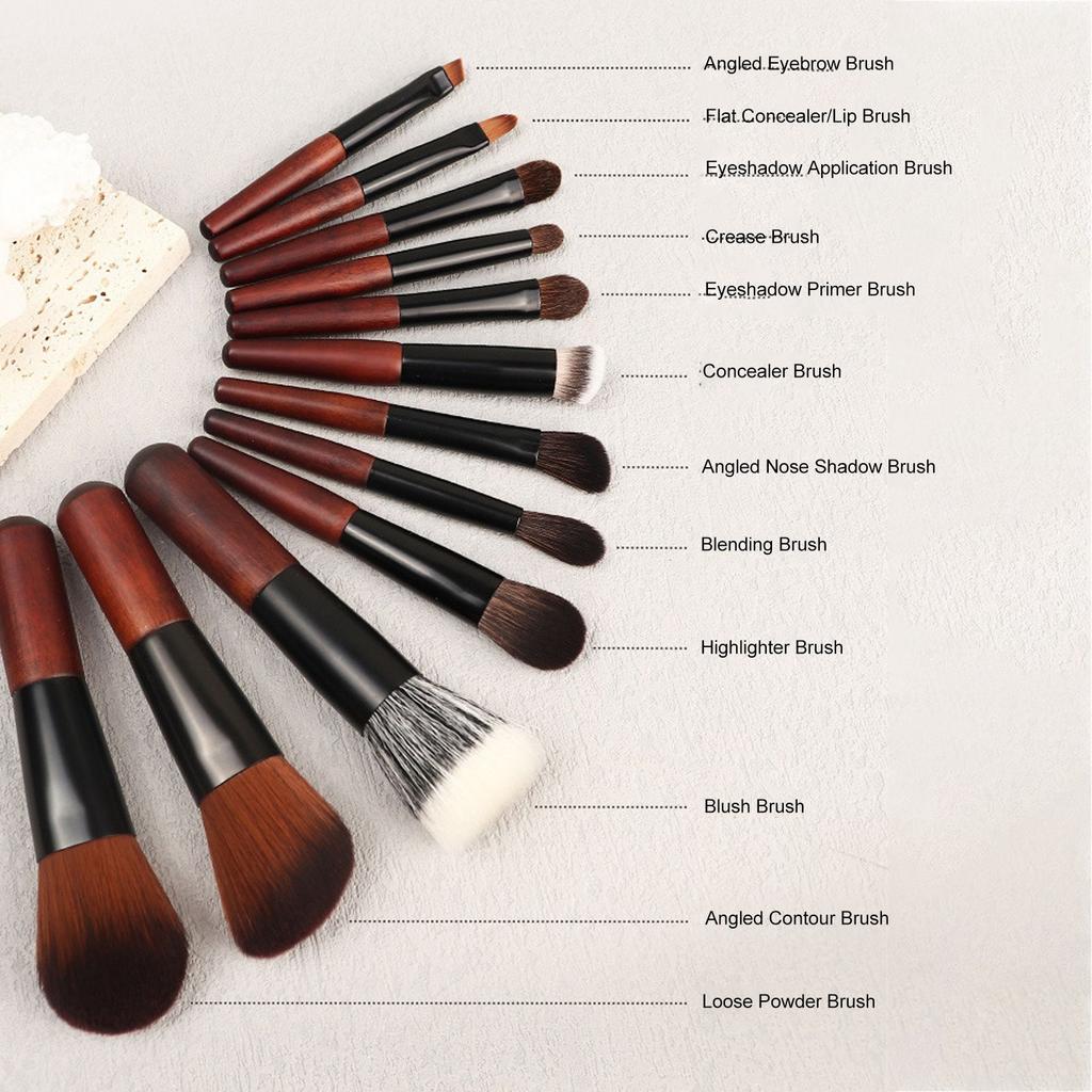 Travel Makeup Brush Set Synthetic Mini 12PCS Powder Highlight Concealer Eye Shadows Blush Mini Makeup Brushes Black Brown