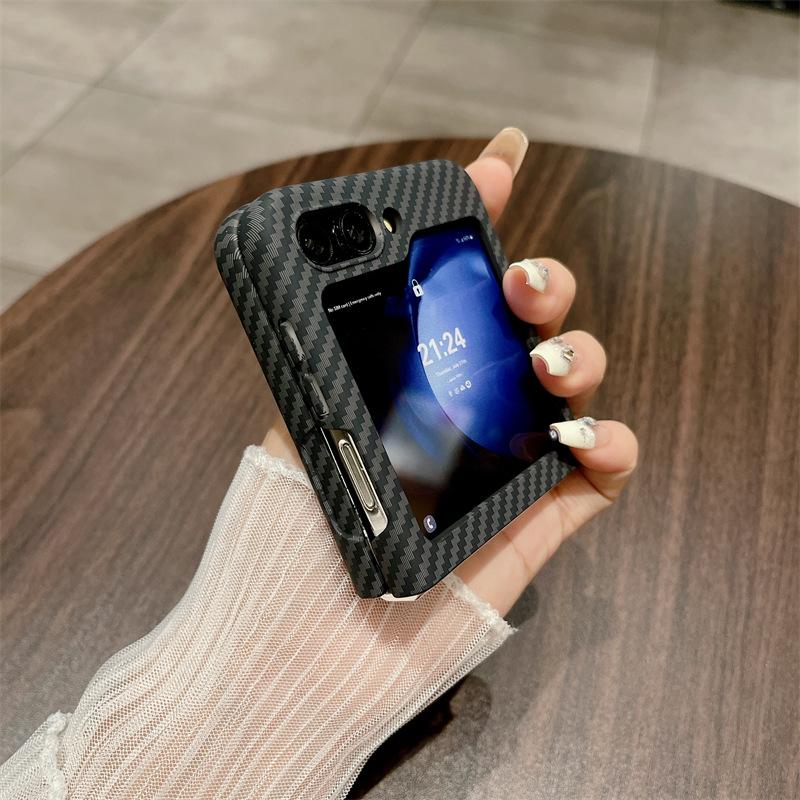 Carbon Fiber Texture Is Suitable for Samsung Zflip5 Mobile Phone Case Color Matching Zflip3 Advanced Sense Huawei X5 Folding Hard Case