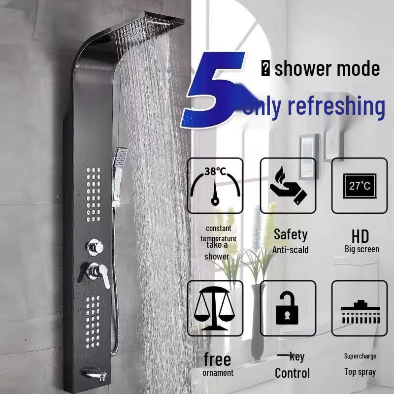 Черный цифровой термостатический душевой панельный комплект TLXT304