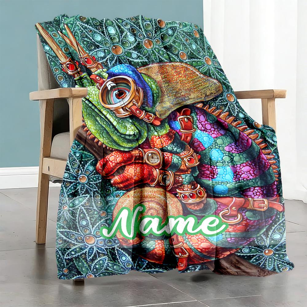 Chameleon Customize Your Name Blanket Throw Customizable Blanket Ultra-Soft Throw For Bedding Office Chair Office Chair Four Seasons Multipurpose