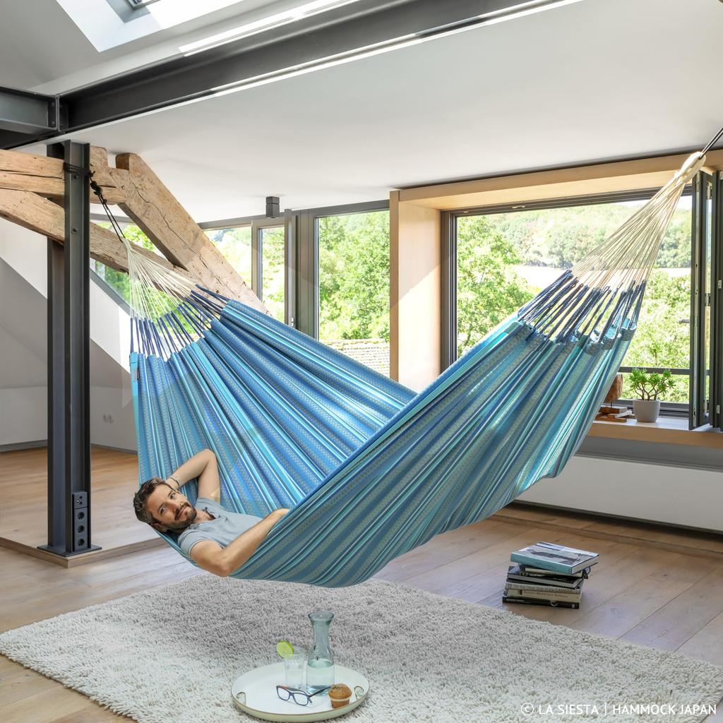 LA SIESTA Classic Hammock Modesta Double Size Made of 100mm Material [1-2 Person] (Azure [Blue]) MOH16-X3
