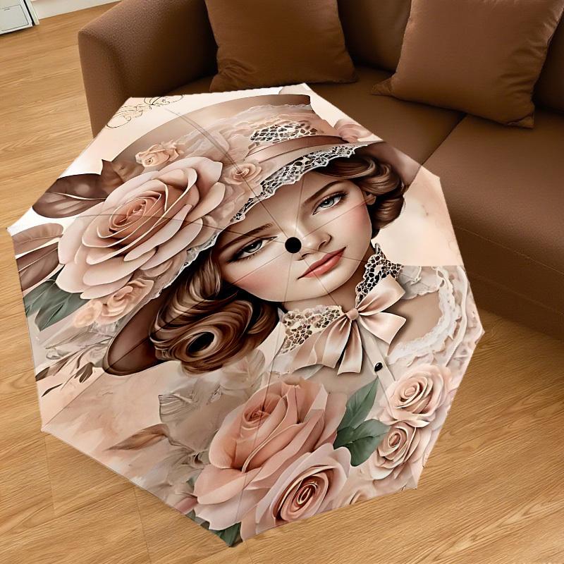 1 Stück Blumenhut Automatischer Öffnungs-/Schließschirm Kompakter Faltbarer Regenschirm mit 8-Speichen-Gestänge für Damen/Herren, Elegantes Geburtstagsgeschenk1303S