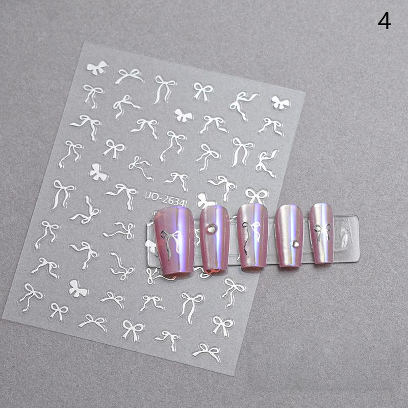 1Pcs 5D Sweet Bow Nail Sticker Kawaii Pink Black White Long Ribbon Bowknot Self Adhesive Nail Art Stickers Decoration Decals Diy