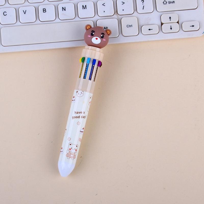Lovely Bear Ballpoint Pen 10 In 1 Retractable Ballpoint Pen Office School Supplies 0.5mm Multicoloured Pen for Student