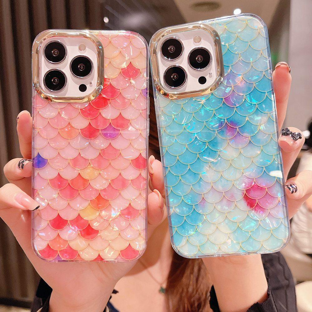 Pouzdro na telefon Colorful Mermaid Scales pro iPhone 14 13 11 12 Pro Max Pretty Sea Conch Texture Marble Hard Capa