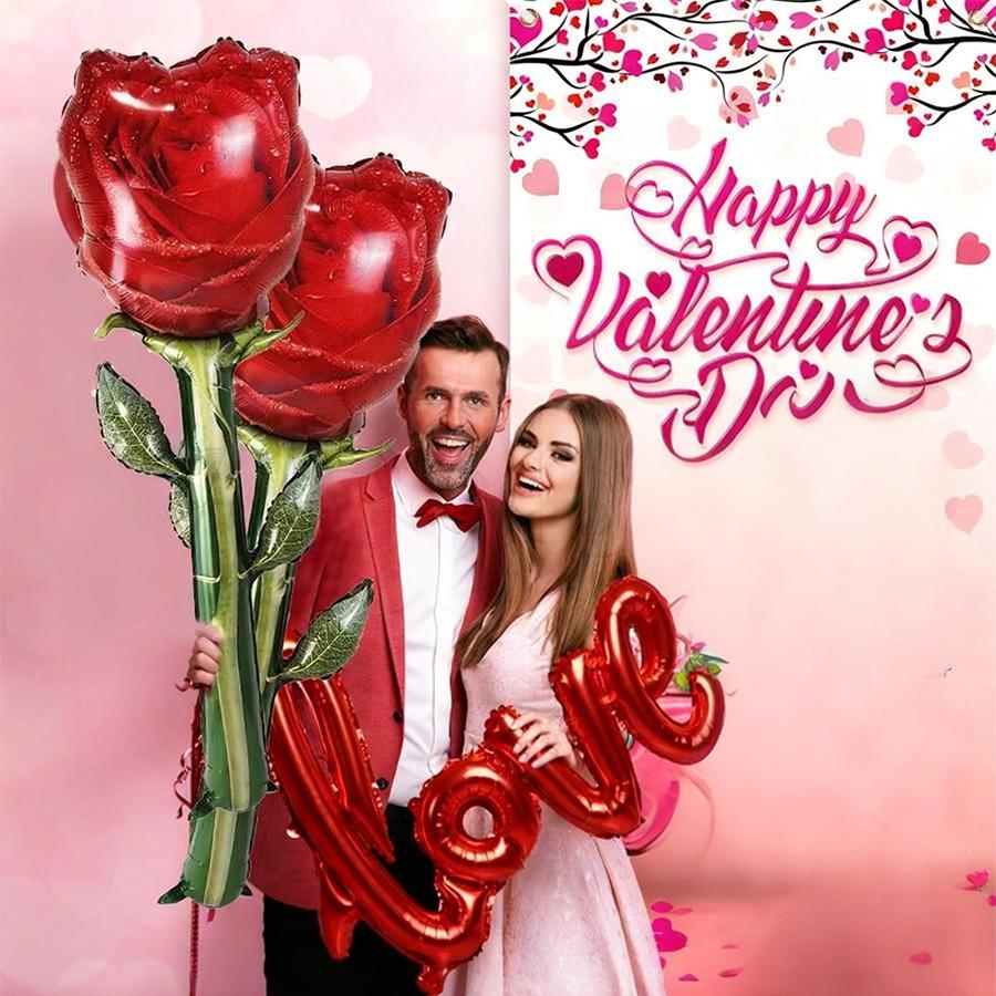 Большой 132см Цветок Розы с 108см Цепочкой LOVE Фольгированные Шары для Дня Святого Валентина Свадьбы Помолвки Юбилея Романтической Вечеринки Декор
