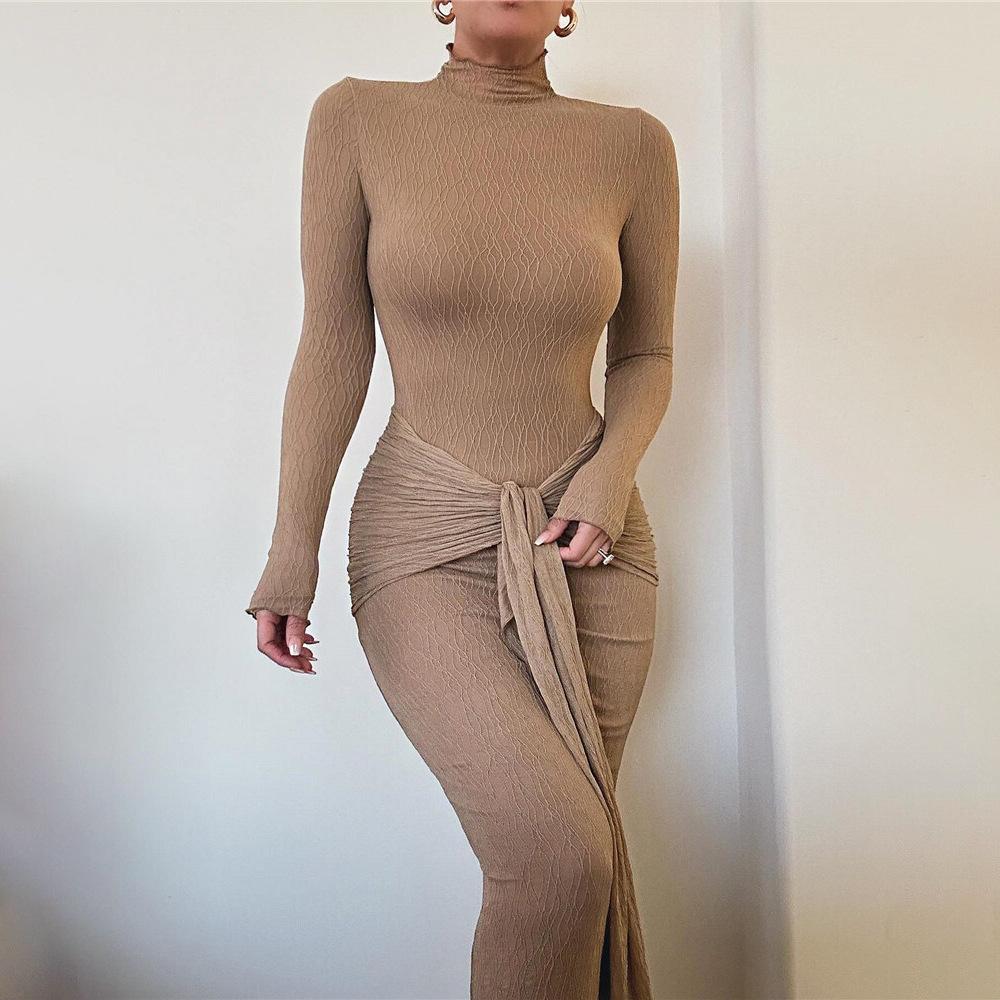 Abito da Donna alla Moda di Alta Gamma a Maniche Lunghe con Scollo Rotondo Slim Fit per Autunno Inverno Abito Lungo da Donna per Strada Spiaggia Festa