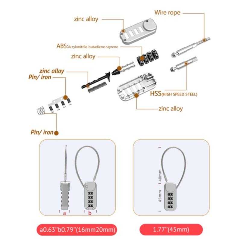4 Digit Combination Code Number Lock With Spring Coil Wire Rope Colorful Code Lock for Travel Luggage Padlock Cabinet Locker