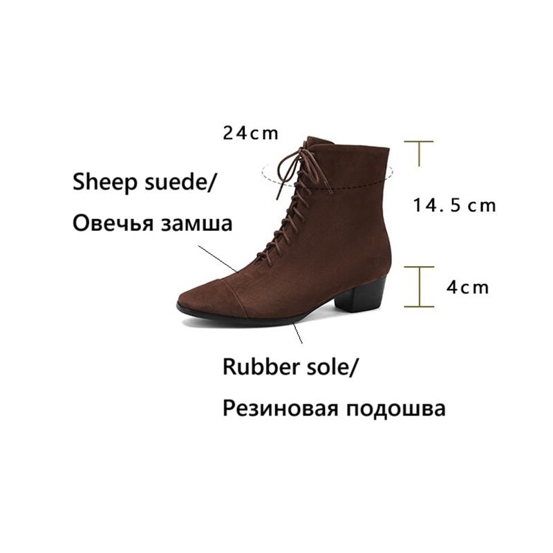 Fashion NEW Autumn Women Boots Kid Suede Leather Shoes for Women Round Toe Chunky Heel Shoes Lace-up Zip Ankle Boots Comfort Daily Shoes