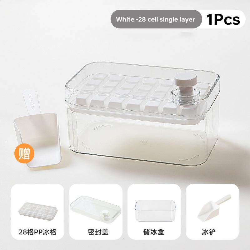 

Silicone Ice Cube Tray Mould 28Grid One-button Press-type Easy Release Ice Box with Lid Shovel Storage Box Whiskey Cocktail Tool
