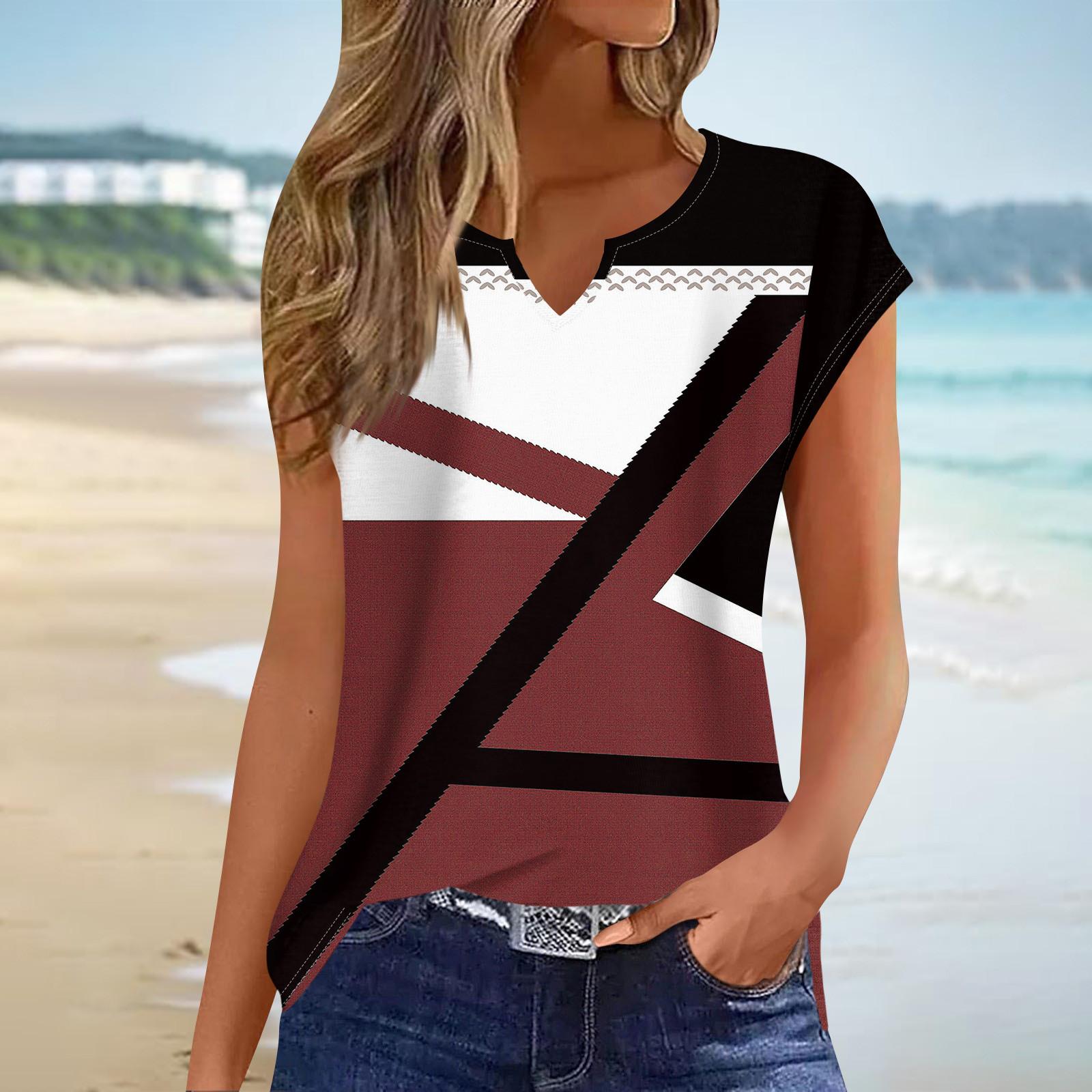 

Женские модные топы с короткими рукавами, рубашки, повседневные летние топы-туники с v-образным вырезом, свободные футболки, однотонные топы XL красный