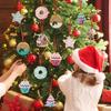 Wooden Christmas Ornaments 24 Pieces Party Decoration 2D Double-Sided Printing Donut Cake Christmas Tree Decorations for Winter