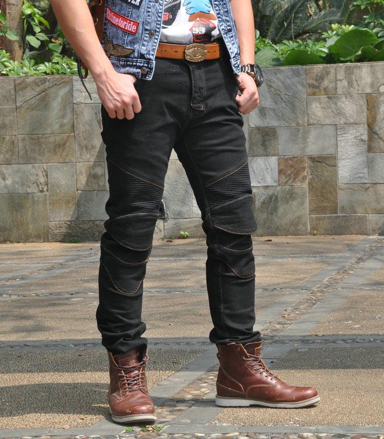 VOLERO Men's Slim Fit Straight Leg Biker Riding Jeans with Flap