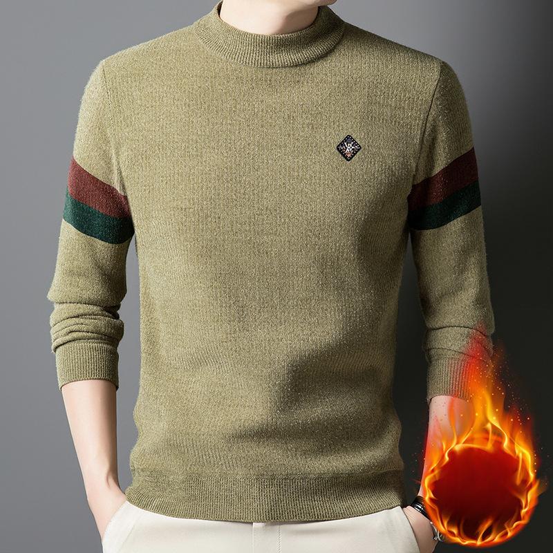 

Мужской трикотажный свитер в полоску с цветными блоками, повседневный свитер с длинным рукавом и круглым вырезом на осень-зиму 3XL зелёный