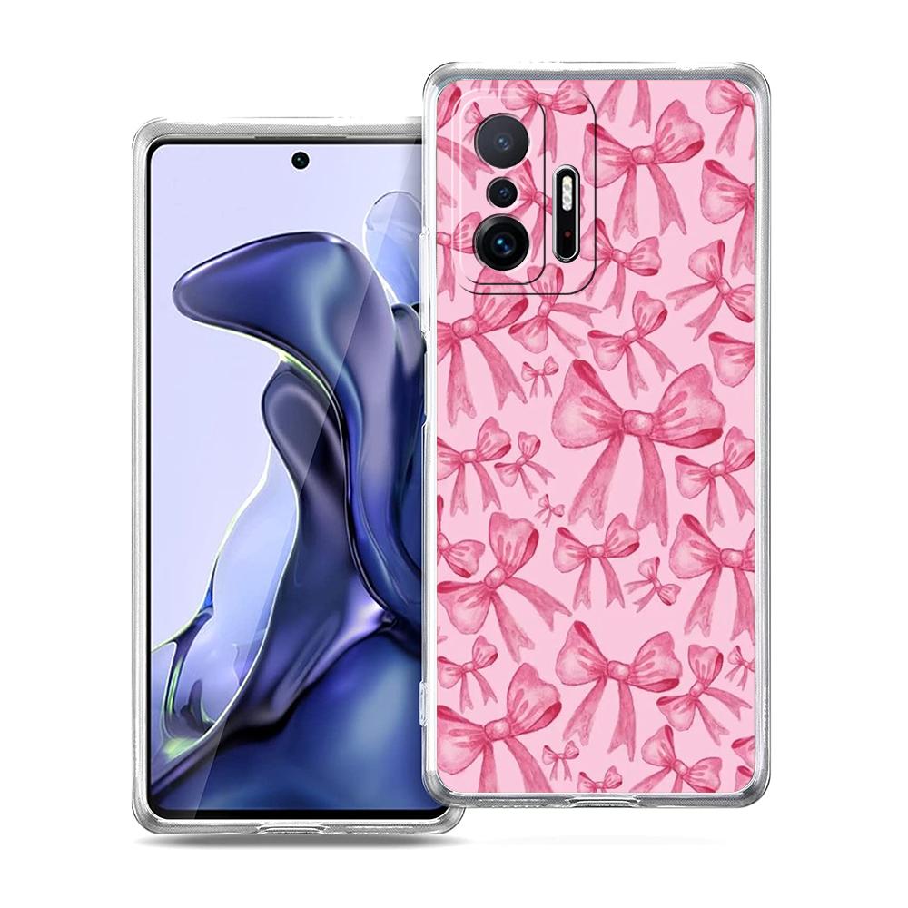 Transparent Phone Case for Xiaomi Mi 14 13 12 11 Ultra 13T 12T 11T Poco X3 NFC F3 F6 Pro Lite 5G Soft TPU Pink Heart Bow Pattern