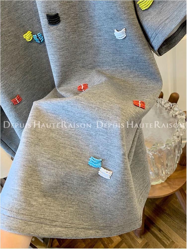 Women's Summer Loose Fit Korean Embroidered T-Shirt - Unique Straight Shoulder Short Sleeve Top