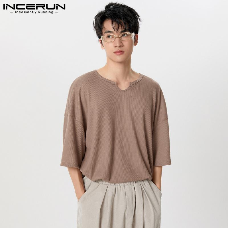 INCERUN Men Short Sleeve Knitted Loose T-shirts Casual Summer Tops