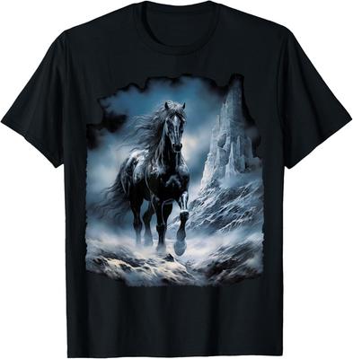 Beautiful Black Horse Running Through the Snow T-Shirt Tops Tee