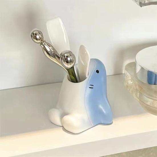 Cartoon Animal Toothbrush Holder Resin Bathroom Organizer Stand for Toothbrushes Paste Adorable Desk Decor for Sink Countertop Multi-Purpose Storage