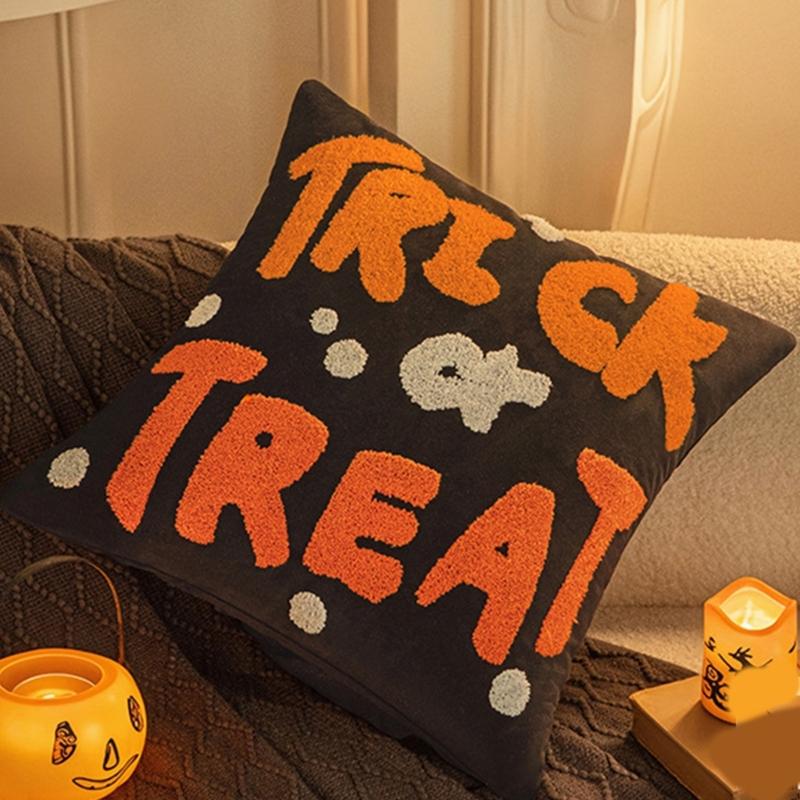 Sturdy Polyester Halloweens Throw Pillowcase With Closure Seasonal Embroidery Sofa Bedroom