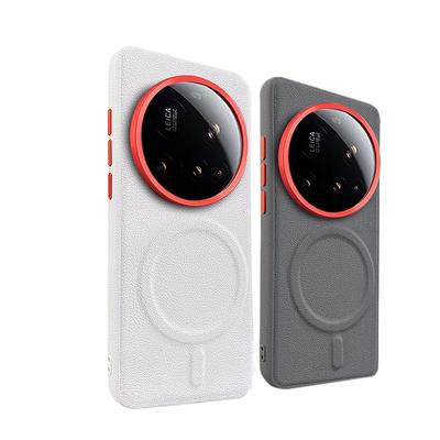 For Xiaomi 15 Ultra Magnetic Suction Solid Color Phone Case,Mi 14 13Ultra Large Hole Metal Len Ring Business Leather Hard Cover